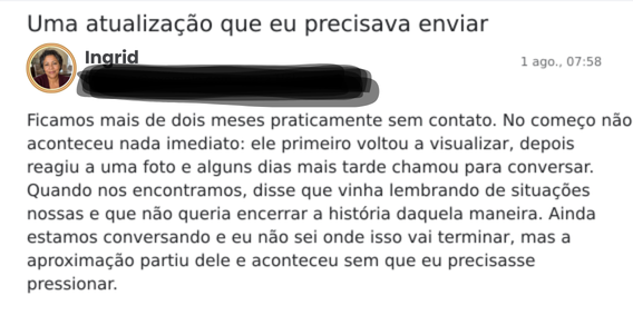 Exemplo ilustrativo de mensagem sobre reabertura de contato