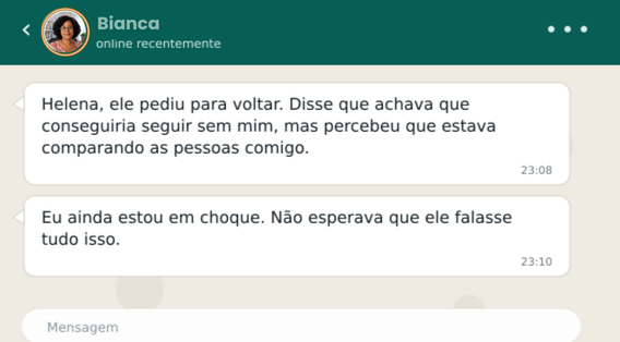 Exemplo ilustrativo de mensagem sobre reabertura de contato